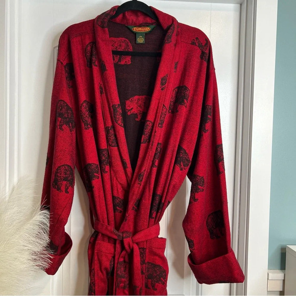 Flyshacker Vintage Men’s Clothing Company Red Black Bear Tie Robe. Size Large. - Picture 4 of 13